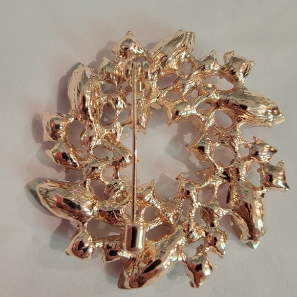 #Vintage #Rose Pink Marquis + Clear Rhinestone Round Floral #Brooch Pin - Picture 3 of 3